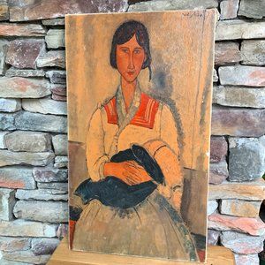 VTG Gypsy Woman with Baby Modigliani Canvas Reproduction Wall Art Italy Boho